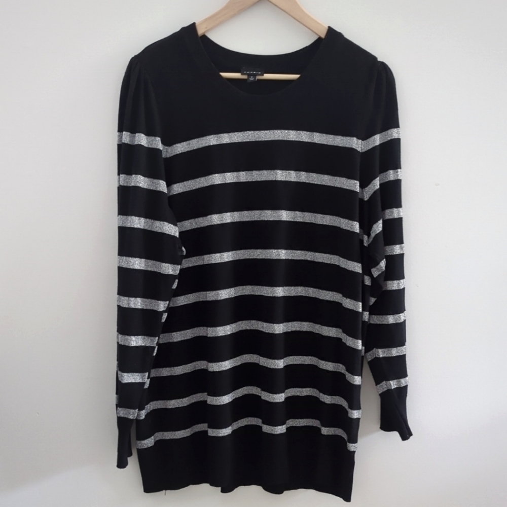 TORRID | Black/Silver Metallic Striped Long  Sleeve Crewneck Sweater